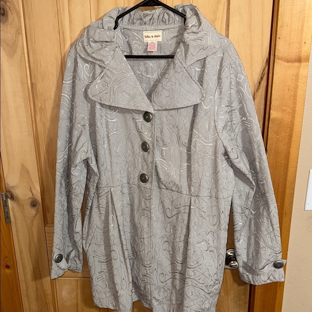 Toffee Apple Stylish Gray Trench Coat with Patterned Design